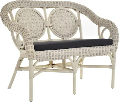 Produktbild von KRINES HOME Zweisitzer Rattanbank Medaillon Wintergarten 2er Küchenbank Natur Rattan Bank Küchenbank (Creme)