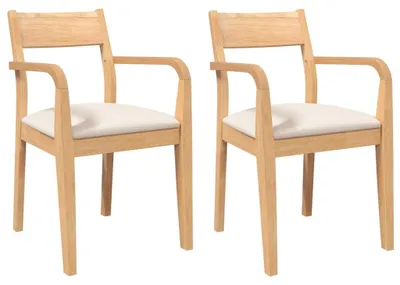 Image de vidaXL Chaises de salle à manger avec coussins 2 pcs. Nature bois massif hévéa