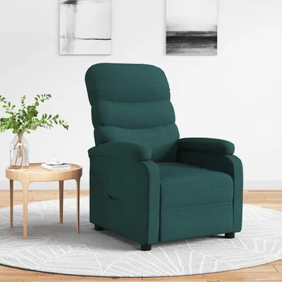 Immagine prodotto di Poltrona relax verde scuro, rivestita in tessuto, con funzione reclinabile, schienale regolabile e poggiapiedi