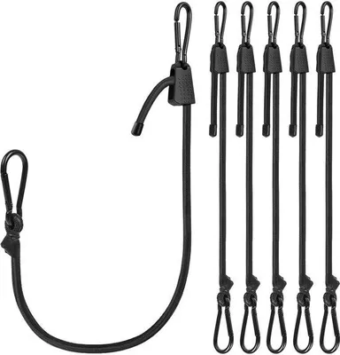 Produktbild von Flintronic Bungee-Seile mit Haken, 6 Stück, 8 mm x 90 cm, verstellbare Bungee-Seile mit Karabinerhaken, robuste, schwarze Gummibänder mit Metallösen, geeignet für den Außenbereich, Fahrräder und Camping