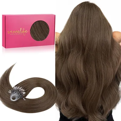 Immagine prodotto di Estensioni per microanelli in capelli veri, 50 grammi, 45 cm, biondo cenere, micro-anelli, capelli Remy, lisci, invisibili