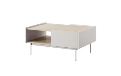 Produktbild von BETTSO Couchtisch mit Schubladen Kaffeetisch rechteckig Wohnzimmertisch auf Metallbeinen COLOR 97 x 65 cm Beige Hellbeige