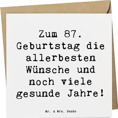 Produktbild von Mr. & Mrs. Panda Grußkarte Spruch 87. Geburtstag - Weiß - Geschenk, Glückwunschkarte, 87 Jahre jung, besondere Geburtstagsfeier, Happy Birthday, doppelkarte, alt