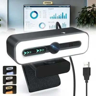 Produktbild von Webcam 1080P mit Mikrofon, Fülllicht, USB 2.0, für Videochat und Konferenzen