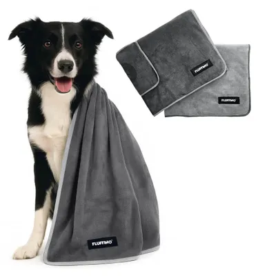 Produktbild von FLUFFINO Hundehandtuch 2er Set 120x70 cm Hunde Abtrocknen Trockentuch saugfähig - Frottierwaren, Badezimmer-Textilien für Bad, Dusche und Körperpflege