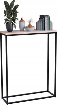 Zdjęcie produktu dla Konsola metalowa toaletka stolik półka stojąca loft czarny sonoma 60x20h80