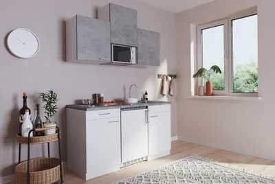 Produktbild von Küche Miniküche Singleküche Küchenzeile Pantry Weiß Beton  Luis 150 cm Respekta