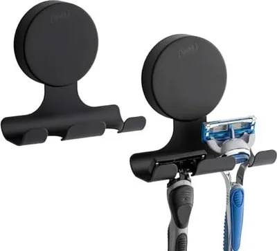 Produktbild von TAILI Rasierer Halterung Dusche mit Saugnapf 2 Stück Rasierhalter Dusche aus Metall Wasserdicht Saugnapf Haken Wiederverwendbar für Rasierapparat, Handtücher, Bademäntel - Runden, Schwarz