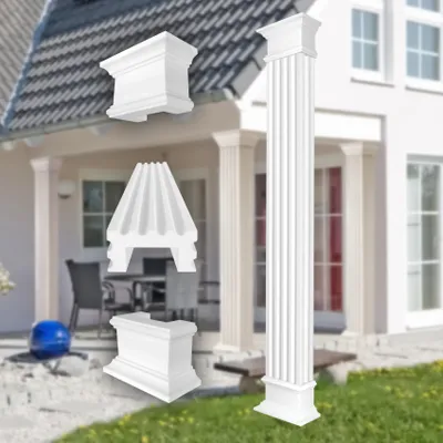 Produktbild von PRESTIGE DECOR Halbsäule mit Steg-Kannelierung 255x128mm Eckig Kunstharzputz weiß, Fassadenverkleidung aussen Stucksäule Wandverkleidung (LC107 Komplettset 4, Größe S halbiert)
