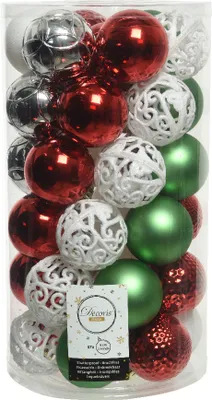 Produktbild von Weihnachtskugeln Kunststoff 6cm 37er Set - Rot / Weiß / Mint / Silber