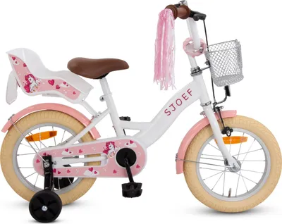Produktbild von SJOEF Dolly Kinderfahrrad 14 Zoll | Kinder Fahrrad für Mädchen / Jugend | Ab 2-7 Jahren | 12 - 18 Zoll | inklusive Stützräder (Weiß)