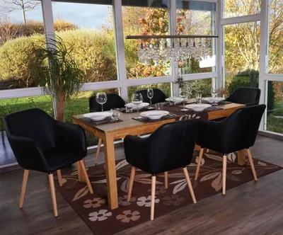 Produktbild von 6er-Set Esszimmerstuhl Vaasa T381, Stuhl Küchenstuhl, Retro 50er Jahre Design  Kunstleder, schwarz, helle Beine