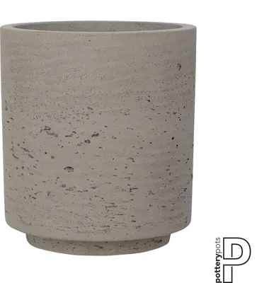 A close-up studio shot of a beige-gray planter pot.