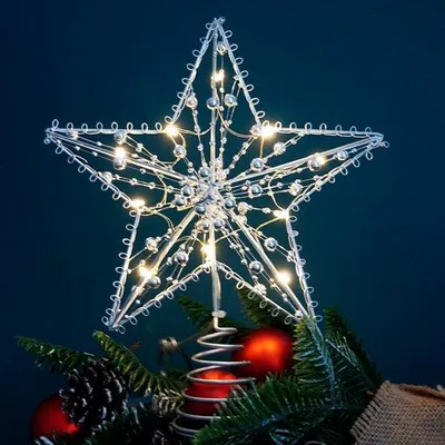Productafbeelding van Zilveren Kerstboomster met LED Verlichting - Feestelijke Kerstversiering voor Thuis
