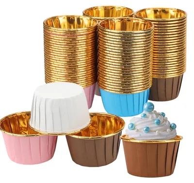 200 Cupcake-Hülsen aus Folie, 4 Farben, 6,8x5x4 cm
