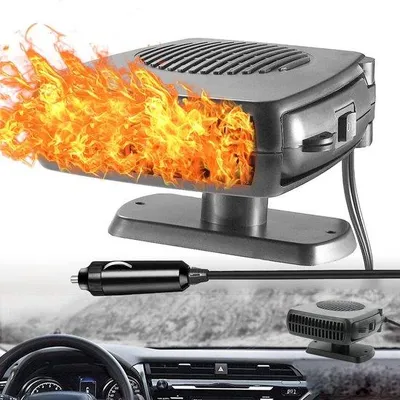 Zdjęcie produktu dla Wentylator samochodowy 12 V – przenośny odmgławiacz przedniej szyby o mocy 150 W z podstawą obracającą się o 360° – tryb 2 w 1 z funkcją szybkiego ogrzewania i chłodzenia oraz nawilżania powietrza