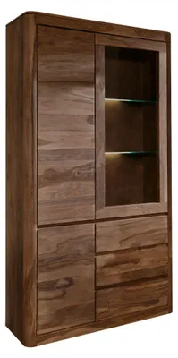 Immagine prodotto di MASSIVMOEBEL24 | vetrina in legno di Shesham / Acacia 109x40x202 smoked cherry tinto TORONTO #111