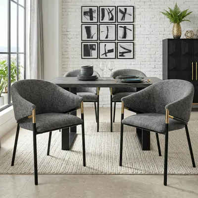 Produktbild von Esszimmerstühle 4er-Set Chenille grau goldene Edelstahl-Armlehnen Polsterstühle Esszimmer Wohnzimmer Küchenstühle mit 33D Schaumfüllung Lounge-Set