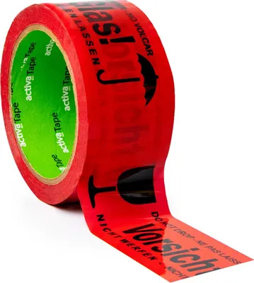 Produktbild von 3x Warnband Klebeband 48mmx66m activaTape Low Noise rot mit Aufdruck Vorsicht Glas