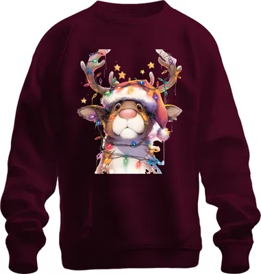 Produktbild von Rentier Lichterkette Weihnachten niedlich Geschenk Retro Uni Sweatshirt Pullover, Burgundy, XL