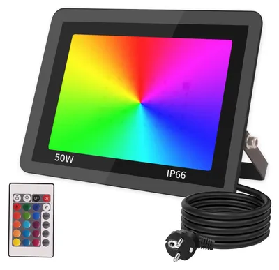 RGB LED-Strahler 50W dimmbar, IP66, 16 Farben, Fernbedienung