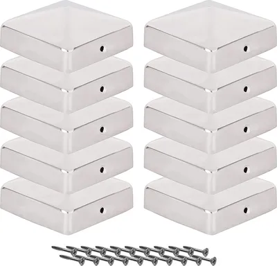 Produktbild von Pfostenkappen 7x7 cm - 10 Stück, 70x70 mm, Edelstahl Zaunpfosten/Zaunpfosten Metall, Pyramidenform - Pfostenabdeckung 7x7 / Zaunpfostenkappen für Holzpfosten / Abdeckkappen für Zaunpfosten