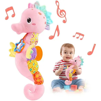 Produktbild von Minicee Plüsch Seepferdchen Babyspielzeug mit Musik & Rassel Rosa 0+