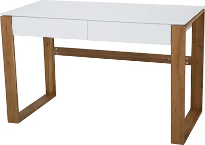 Produktbild von Möbilia Schreibtisch | 2 Schubladen | Platte MDF matt weiß | Gestell Eiche natur | B 120 x T 60 x H 75 cm | 28020024 | Serie SCHREIBTISCH