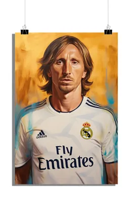 Produktbild von Luka Modrić Poster - Fußball Poster - Real Madrid Poster - Trikot Poster - 61x91cm - Perfekt zum Einrahmen