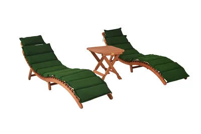 Produktbild von Merxx Gartenliegen Set Ipanema 5tlg., 2 Liegen, 2 Wendeauflagen grün/beige, Klapphocker 50 x 50 cm - Eukalyptus