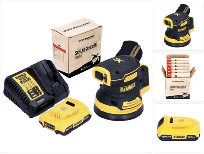 Produktbild von DeWalt DCW 210 D1 Akku Exzenterschleifer 18 V 125 mm Brushless + 1x Akku 2,0 Ah + Ladegerät + 1x Toolbrothers TURTLE Schleifscheiben Set