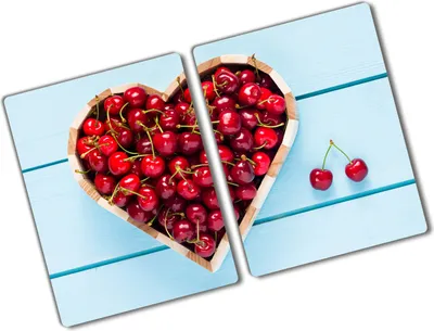 Produktbild von Tulup Glas Herdabdeckplatte - 2x40x52 cm - Glaskeramikkochfeld-Abdeckung Spritzschutz Glasabdeckplatte Kochplattenabdeckung und Schneidebrett - Zweiteilig - Essen & Getränke - Herz aus Kirschen - Rot