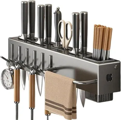 Productafbeelding van Keukengerei Houder - Organizer Keuken - Keuken Organiseren - Met Haken - 40 cm - Zwart