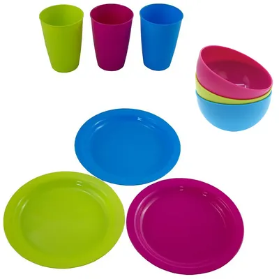 Produktbild von 36 tlg. Set Campinggeschirr Teller , Schüssel und Becher Kunststoffteller Kunststoffschüsseln Kunststoffbecher