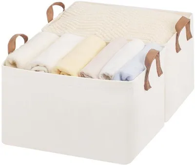 Produktbild von Famanu Aufbewahrungsboxen für Organisation, faltbare Aufbewahrungsboxen für Regale, Stoffboxen mit Griffen, 42 x 30,5 x 26 cm, Set von 2, beige