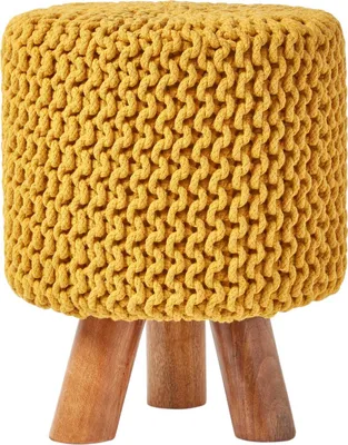 Obrázek produktu pro HOMESCAPES Pletená podnožka, 42 cm vysoká, hořčicová