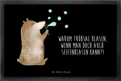 Produktbild von Mr. & Mrs. Panda Bodenvorleger Bär Seifenblasen 50 x 75 cm - Schwarz - Geschenk, Teddy, Schmutzmatte, fußmatte, Sauberlaufmatte, Lustig Sein Glücklich Traurig Happy