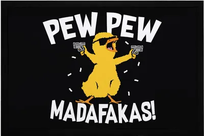 Produktbild von Fußmatte mit Spruch Pew Pew Madafakas Crazy Chick Küken Meme Trend rutschfest & waschbar Moonworks® schwarz 60x40cm