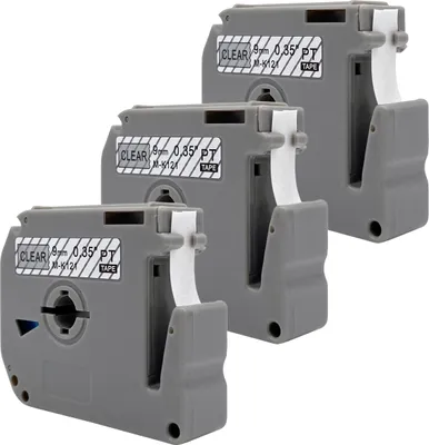Produktbild von DULA Etikettenband - Kompatibel mit Brother P-Touch M-K121 - 3 Stück - Schwarz auf transparent - 9mm x 8m