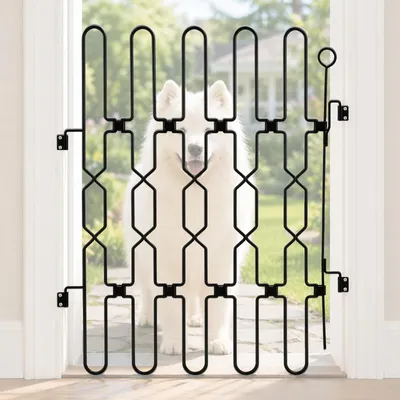 Image de Barrière pour chien - Barrière de sécurité pour ouvertures de porte - Pliable - Extensible - Métal - Installation sans perçage - 89 × 107,5 cm - Noir