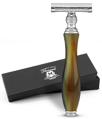 Produktbild von Der Rasierhobel für Damen und Herren, Hornimitat, Resin-Griff Packung, Rutschfester, verstellbarer Nassrasierer aus hochwertigem Messingharz 11 cm