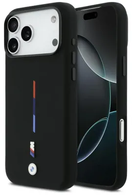 Produktbild von Hülle Case iPhone 17 Pro Max BMW MagSafe Silikon schwarz Tricolor Logo Metall