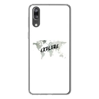Produktbild von MuchoWow® Handyhülle Schutzhülle Hülle für Huawei P20 Weltkarte - Grau - Zitat Silikon Softcase Handy Hülle - Hardcover