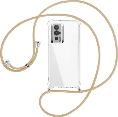 Produktbild von Handykette Backcover-Schutzhülle mit Band (Metall silberfarben) für Xiaomi Poco F5 Pro (6.67'') - caramel