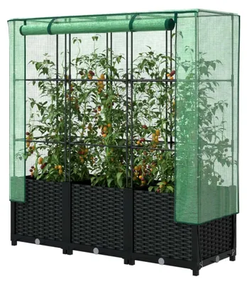 Produktbild von Hochbeet mit Gewächshausabdeckung in Rattanoptik 120x40x138cm