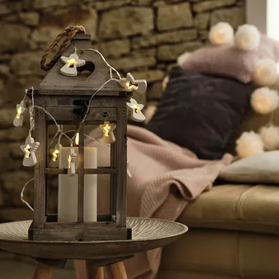 Obrázek produktu pro LED světelný řetěz na baterie, 10 teple bílých diod, 2 m, dřevění andílci