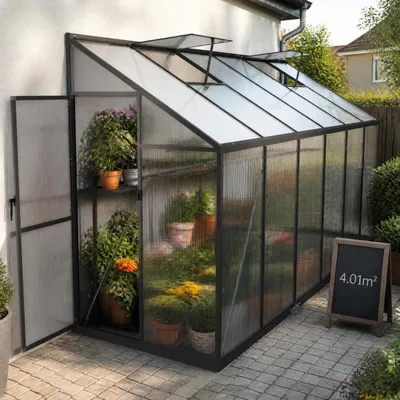 Productafbeelding van UISEBRT Tuinkas, 365x110x195cm, wandtuinkas, tuinkas met aluminium frame, twee verstelbare dakramen, plantenkast voor de tuin, 4,01m²