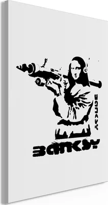 Produktbild von Vlies Leinwandbild - Contrast Duel (1-part) - Banksy on Mural with Mona Lisa 40x60 cm Streetart h-C-0114-b-a