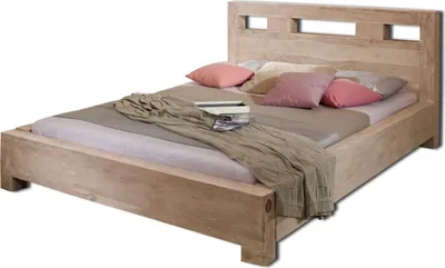 Produktbild von MASSIVMOEBEL24.DE Bett Sheesham 200x200x90 grau geölt NATURE GREY #204