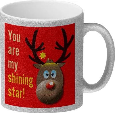 Produktbild von Weihnachten Glitzer-Kaffeebecher mit Rentier Motiv in Rot